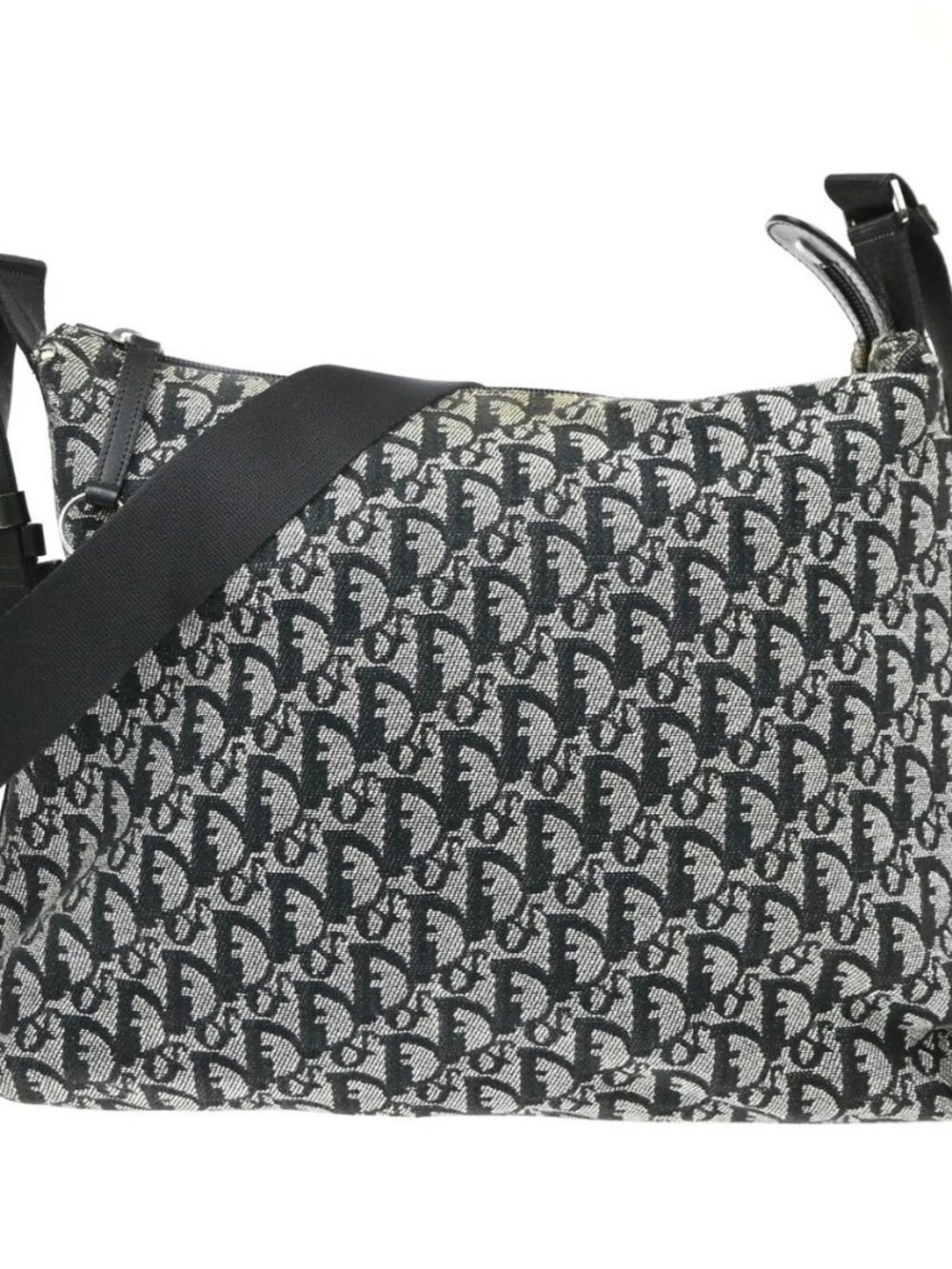 CHRISTIAN DIOR Logo Trotter Pattern shoulder Bag Canvas Leather Black 87SA027
